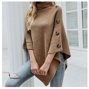 34 Shawl Cloak Sweater Solid Color High Neck Sweater Coat